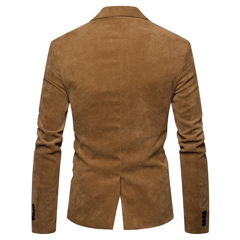 Neu Casual Herren Blazer Cord Patchwork Business Einknopf Slim Fit Anzugjacke - Khaki