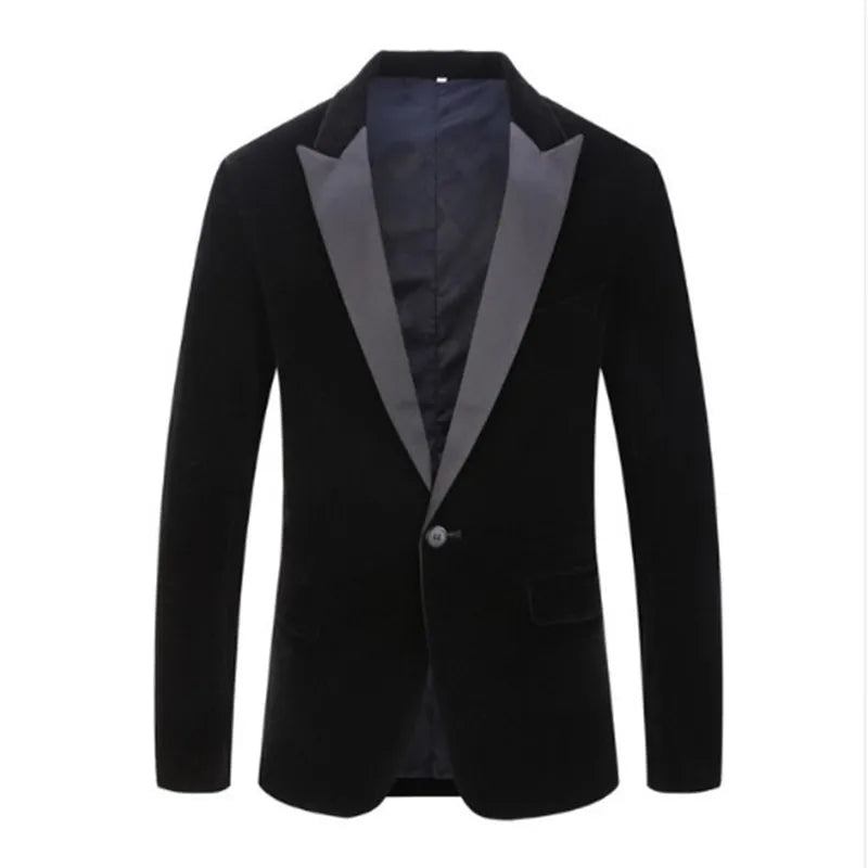 Trendiger Samt-smoking Für Den Bräutigam Slim Fit Hochzeitsfeierkleid Business Casual Anzugjacke Bankett Einzelblazer Mantel - Schwarz