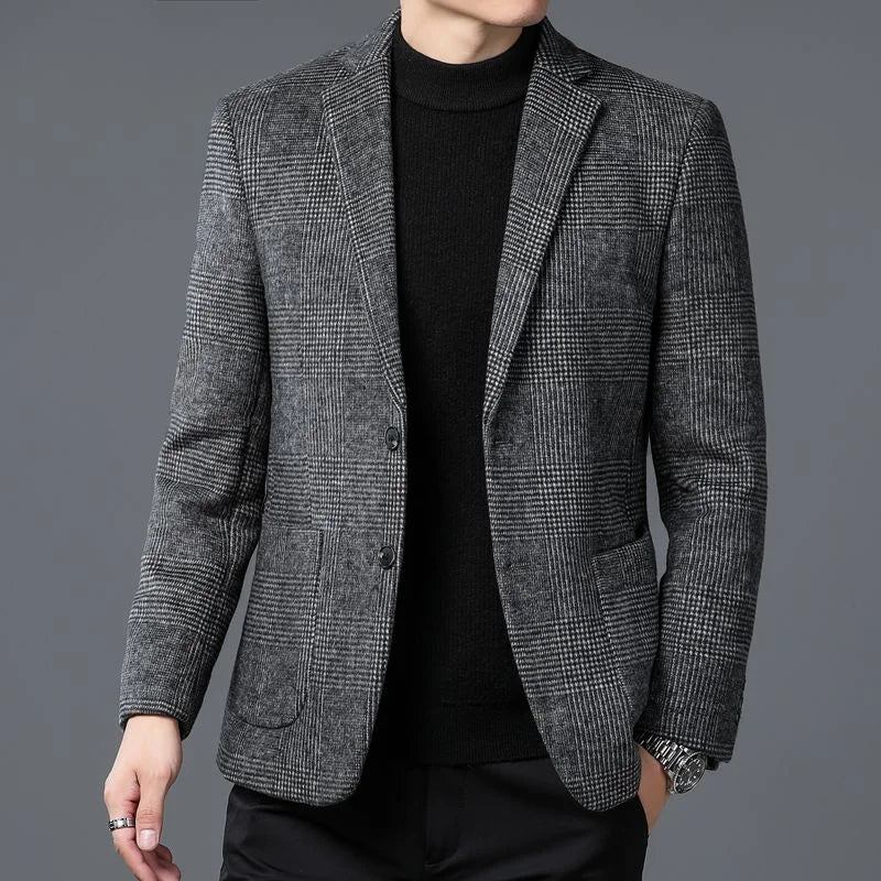 Wolle Warme Männer Für Blazer Herbst Winter Smart Casual Klassischer Einreihiger - Grau