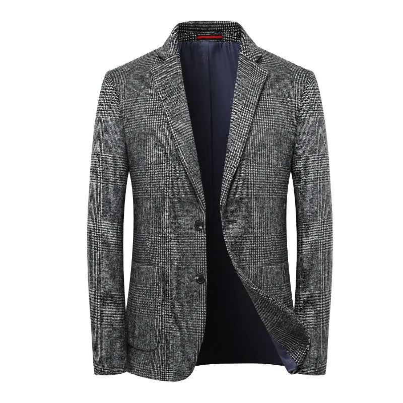 Wolle Warme Männer Für Blazer Herbst Winter Smart Casual Klassischer Einreihiger - Grau