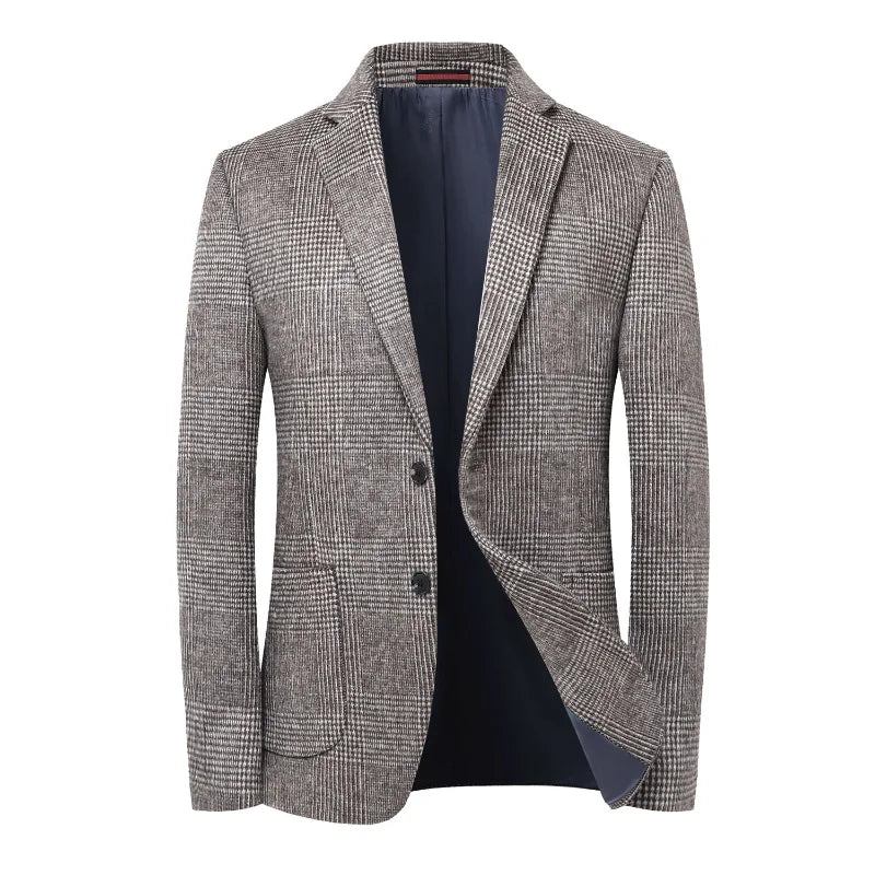 Wolle Warme Männer Für Blazer Herbst Winter Smart Casual Klassischer Einreihiger - Grau