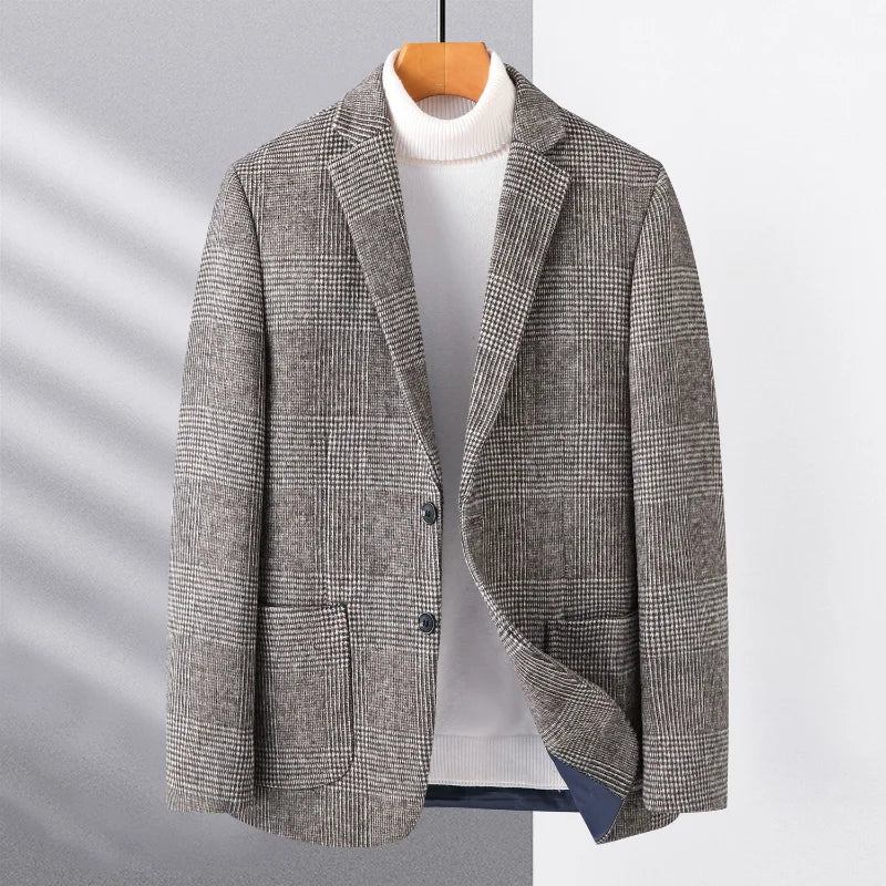 Wolle Warme Männer Für Blazer Herbst Winter Smart Casual Klassischer Einreihiger - Grau