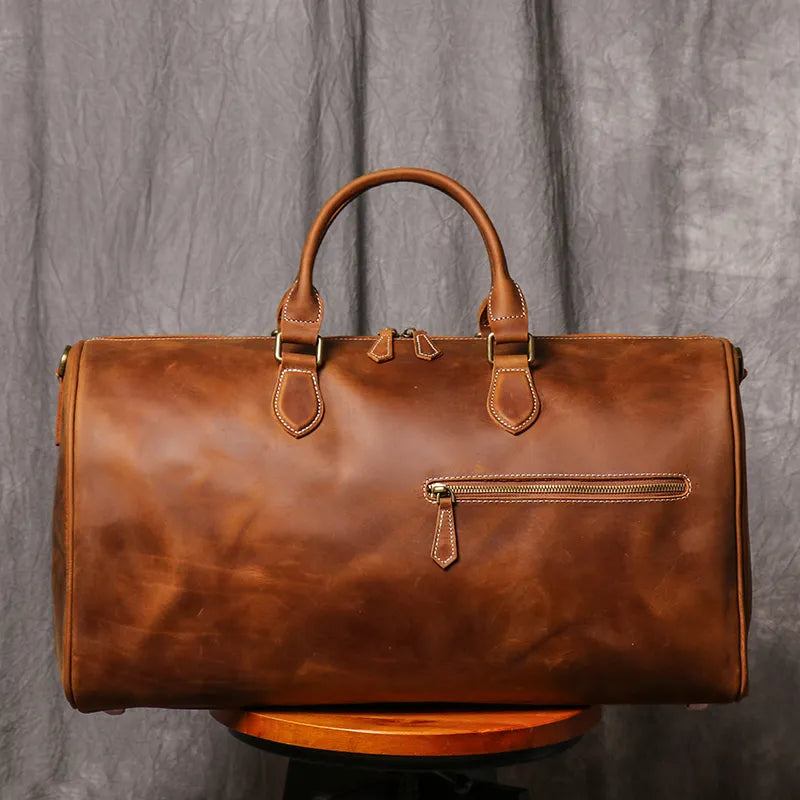 Reisetasche Für Männer Wochenendhandtasche Für Frauen Große Kapazität Vintage-reisetasche Leder-laptoptasche - Schwarz