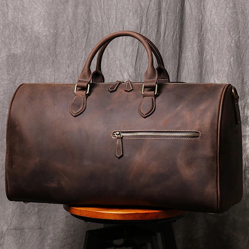 Reisetasche Für Männer Wochenendhandtasche Für Frauen Große Kapazität Vintage-reisetasche Leder-laptoptasche - Schwarz