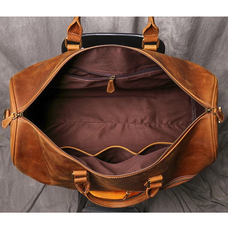 Reisetasche Für Männer Wochenendhandtasche Für Frauen Große Kapazität Vintage-reisetasche Leder-laptoptasche - Schwarz