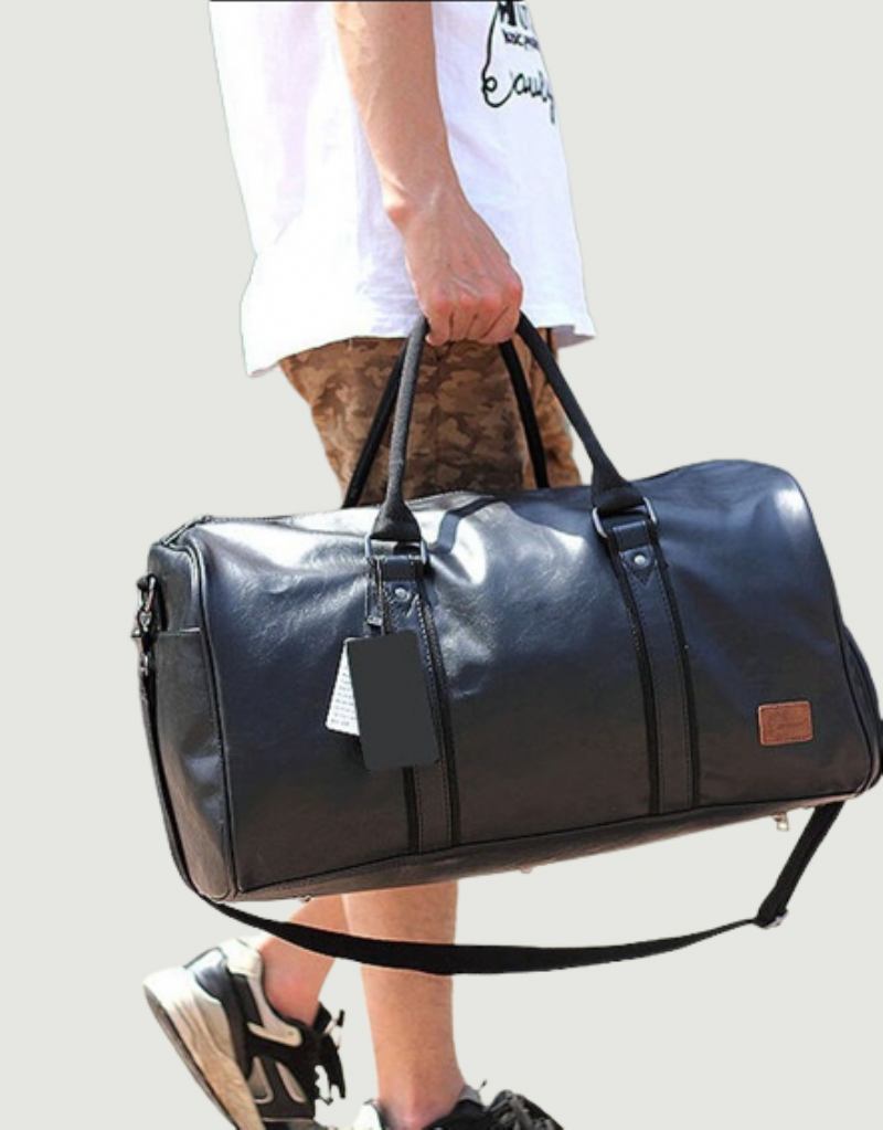 Reisetaschen Für Männer Wasserdichte Gepäckhandtasche Reisetasche Mit Großem Fassungsvermögen Wochenendtaschen Lederhandtaschen - Schwarz