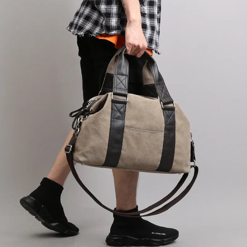 Retro-handtasche Aus Canvas Für Herren Reise-umhängetasche Gepäcktasche Lässige Umhängetasche - Schwarz