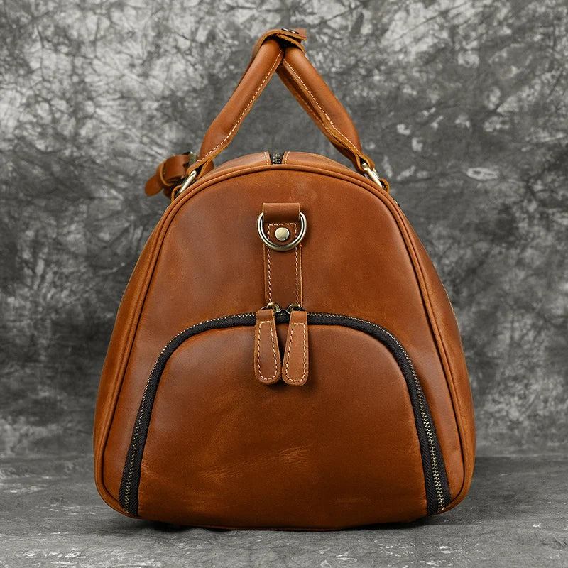 Vintage-handgepäcktasche Für Männer Reisetasche Mit Schuhfach Echtes Leder Große Kapazität Schultertasche - Braun