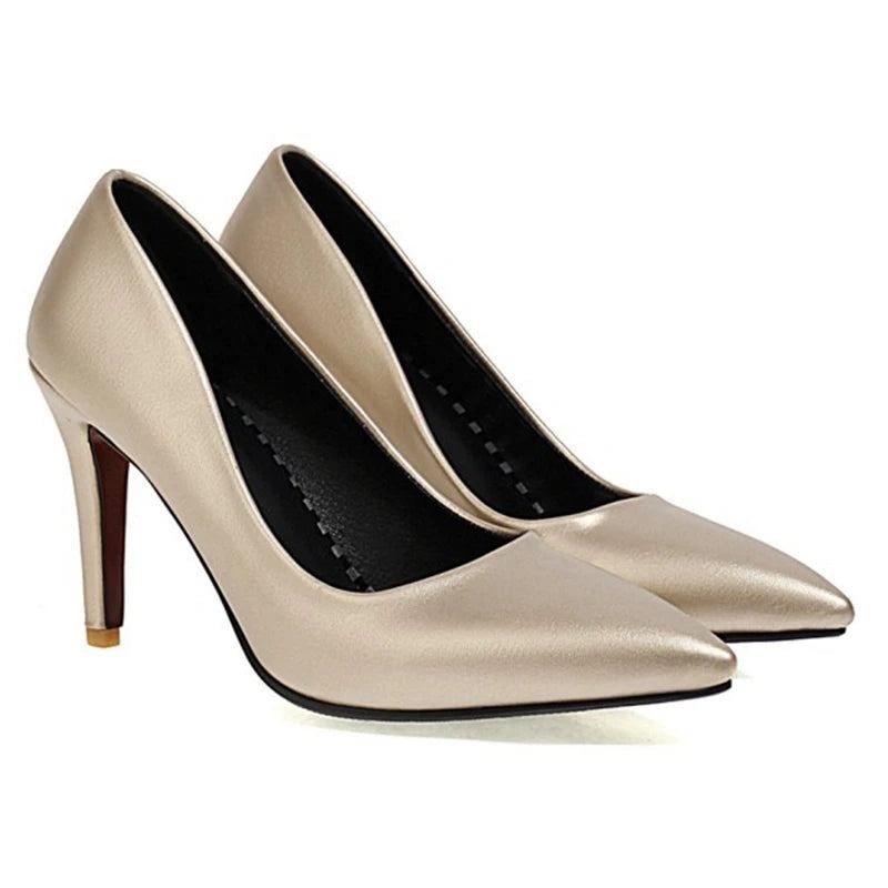 Abendschuhe Pumps Mit Spitzer Spitze Dünner Absatz Leder Büro Silber Gold Hochzeit - Gold