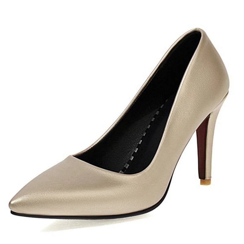 Abendschuhe Pumps Mit Spitzer Spitze Dünner Absatz Leder Büro Silber Gold Hochzeit - Gold