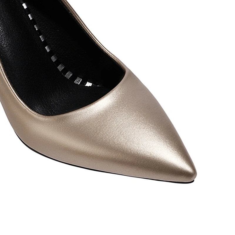 Abendschuhe Pumps Mit Spitzer Spitze Dünner Absatz Leder Büro Silber Gold Hochzeit - Gold