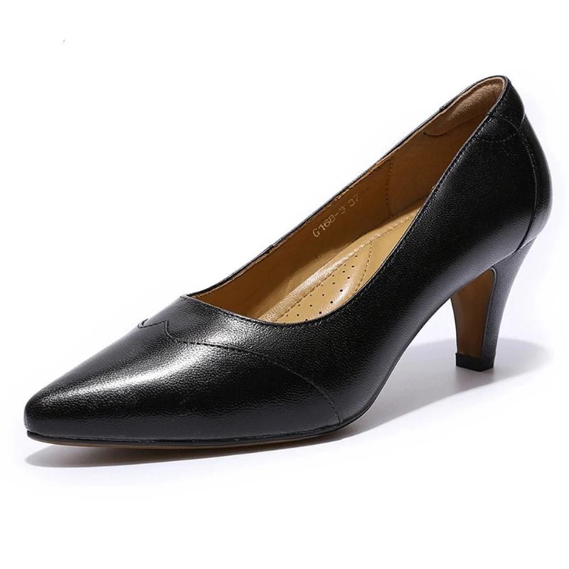 Damen Leder Kleid Pumps Handgefertigt Bequem Elegante Spitze Zehenpartie High Heels Damenschuhe - Schwarz