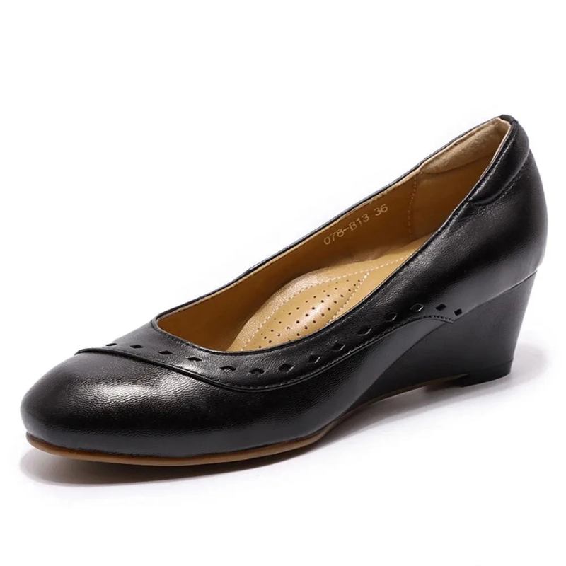 Damen Lederabsatz Pumps Slip-on Schuhe Handgefertigte High Heels Für - Schwarz