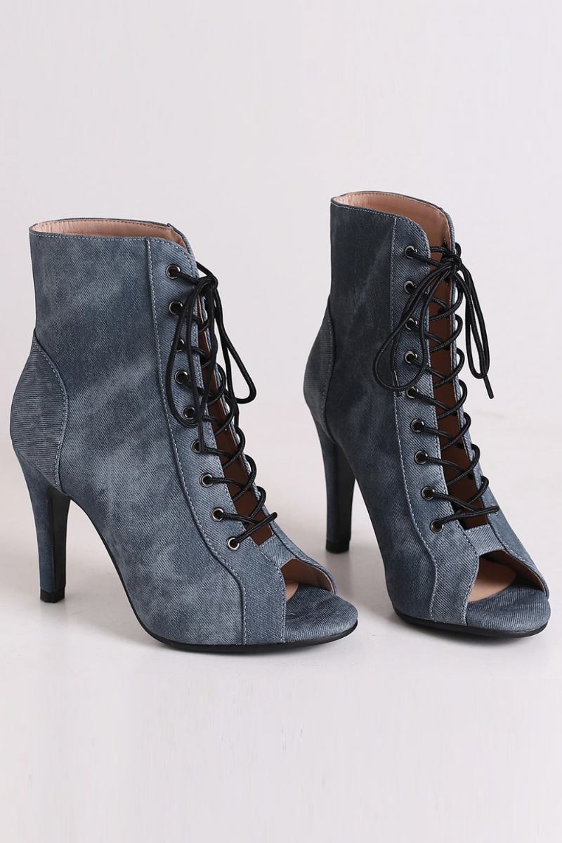 Damen-partystiefel Aus Denim Stoff Schuhe Mit Hohen Absätzen Damenschuhe Mit