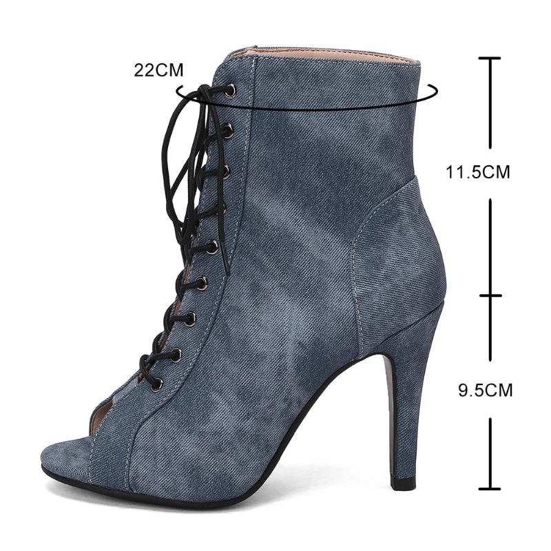 Damen-partystiefel Aus Denim Stoff Schuhe Mit Hohen Absätzen Damenschuhe Mit - Schwarz