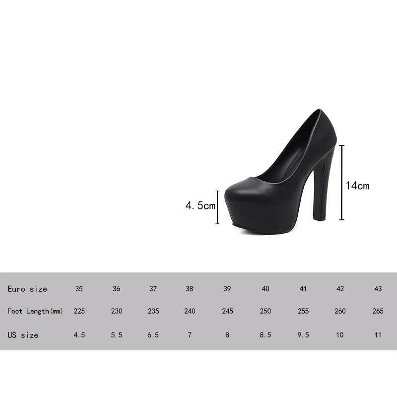 Damen-plateau-high-heels Slip-on-stilettos Absatz Aus Leder Runde Spitze Schwarz-weiß Klassische Party-schuhe - schwarz