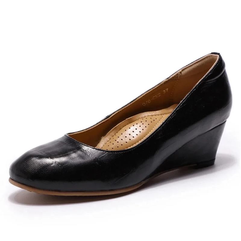 Damen Premium Leder Keilpumps Handgefertigte Abendschuhe - Braun