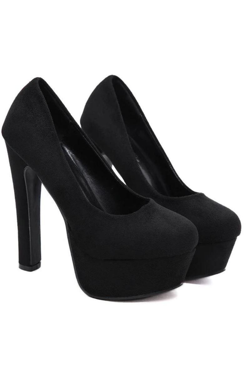 Damen-pumps Mit Absätzen Und Plateau Schwarze Pumps High Heel Slip-on Runde Spitze Abendschuhe Für Damen-partys