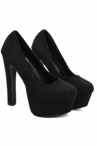 Damen-pumps Mit Absätzen Und Plateau Schwarze Pumps High Heel Slip-on Runde Spitze Abendschuhe Für Damen-partys