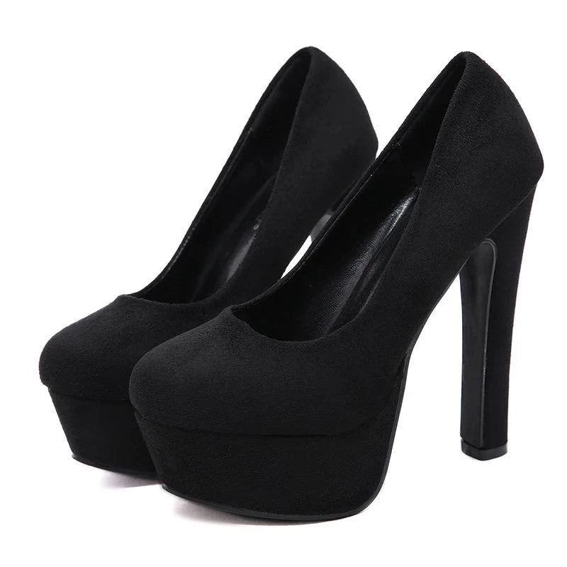 Damen-pumps Mit Absätzen Und Plateau Schwarze Pumps High Heel Slip-on Runde Spitze Abendschuhe Für Damen-partys - Schwarz