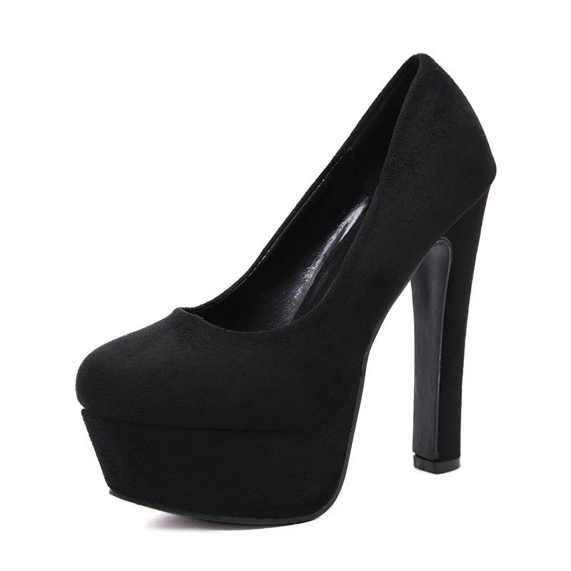 Damen-pumps Mit Absätzen Und Plateau Schwarze Pumps High Heel Slip-on Runde Spitze Abendschuhe Für Damen-partys - Schwarz