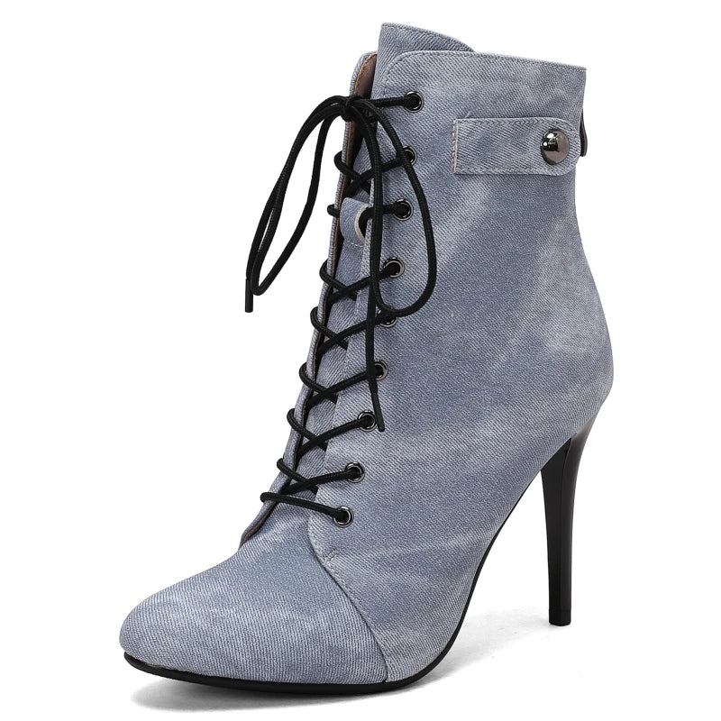 Damen Stiefeletten Kurzstiefel Herbst Frühling Jeansschuhe - schwarz