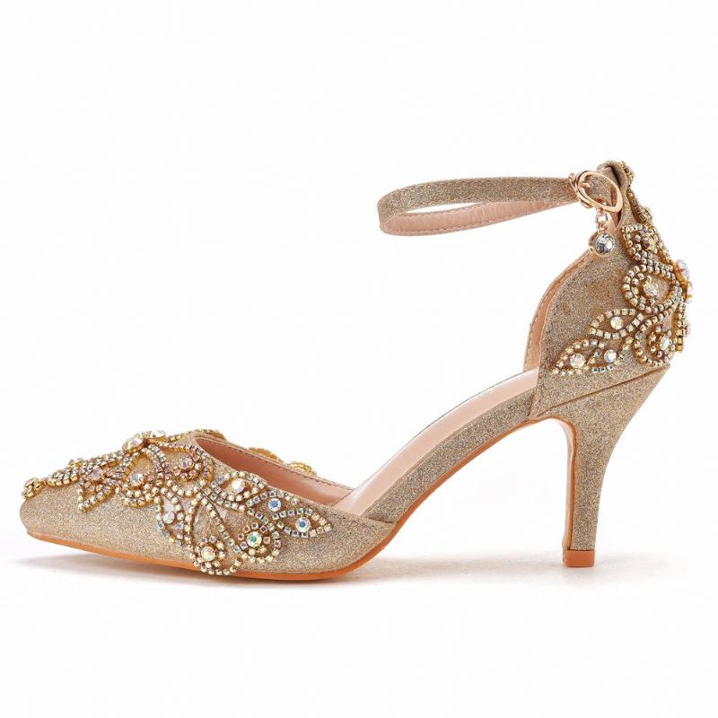 Damenschuhe Hochzeit Braut Glitzer Fetisch Stiletto Strass Goldene Pumps - Gold