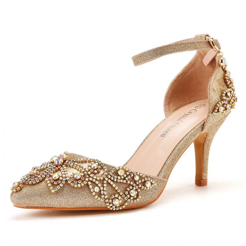 Damenschuhe Hochzeit Braut Glitzer Fetisch Stiletto Strass Goldene Pumps - Gold