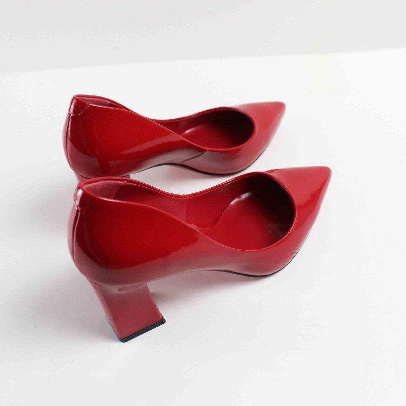 Handgefertigte Pumps Für Damen Rote High Heels Aus Echtem Leder Hochzeit Büro Elegante Schuhe Absätze - Rot