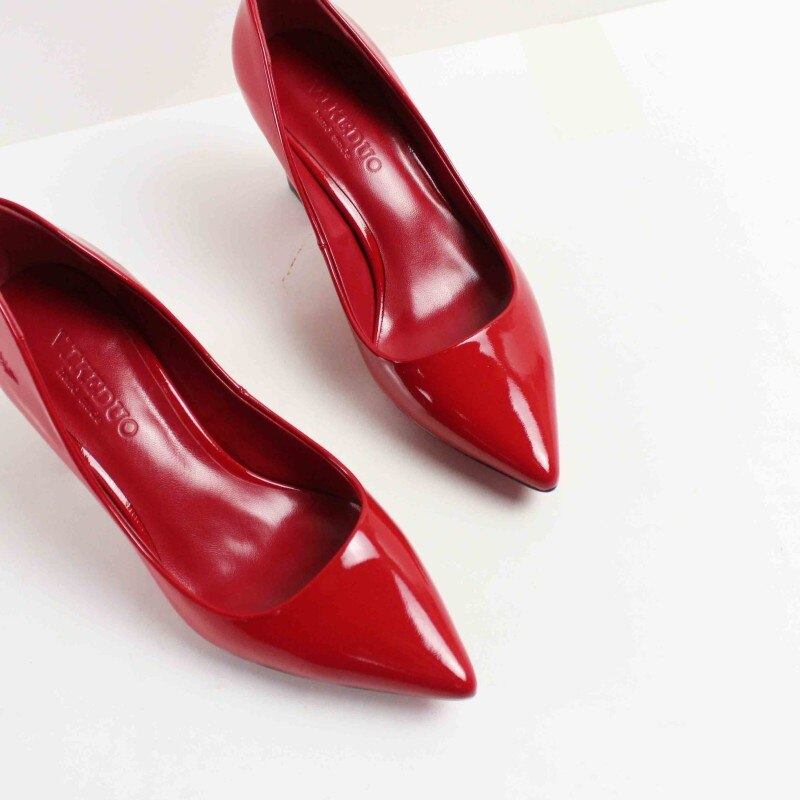 Handgefertigte Pumps Für Damen Rote High Heels Aus Echtem Leder Hochzeit Büro Elegante Schuhe Absätze - Rot