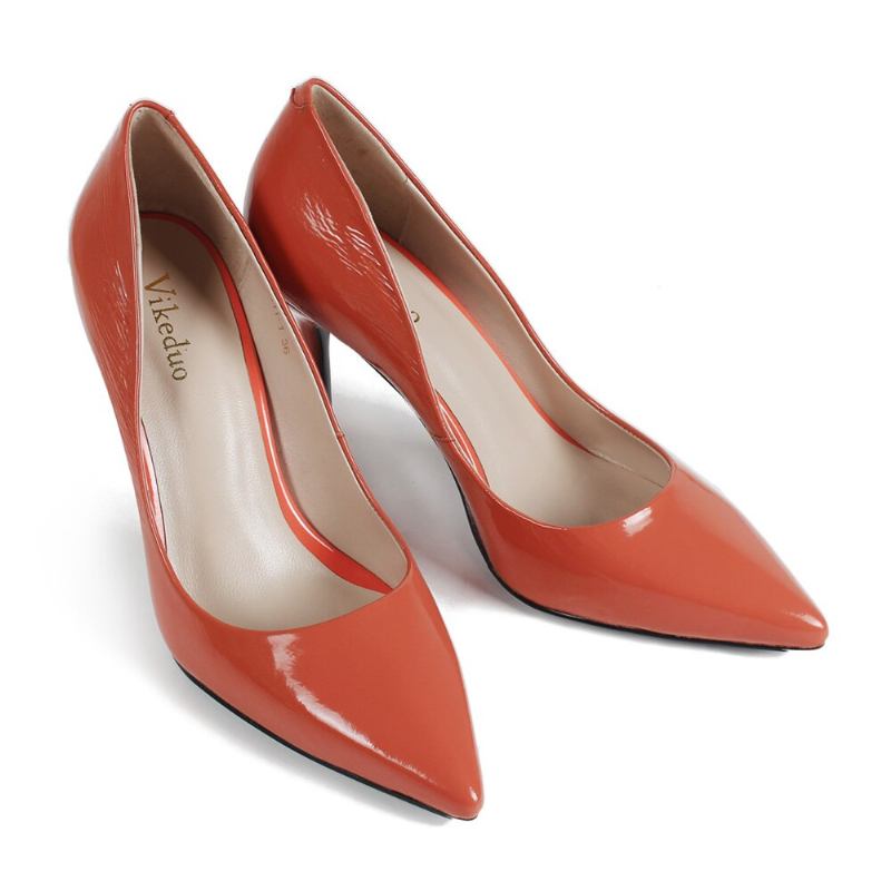 Handgefertigte Schuhe Aus Echtem Leder Originelle Party- Und Hochzeitsschuhe Pumps Mit Hohen Absätzen Für Damen - 9 CM - Orange