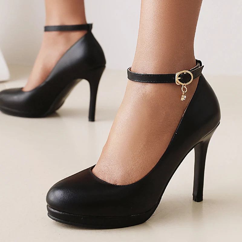 High Heels Mit Knöchelriemen Pumps Damen Elegant Runde Zehenpartie Schwarz Weiß Mit Absatz Büro-pumps Hochzeitsschuhe Brautschuhe Für - Schwarz