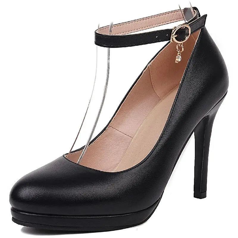 High Heels Mit Knöchelriemen Pumps Damen Elegant Runde Zehenpartie Schwarz Weiß Mit Absatz Büro-pumps Hochzeitsschuhe Brautschuhe Für - Schwarz