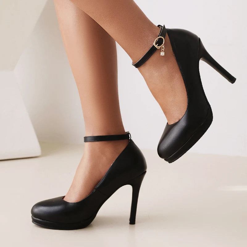 High Heels Mit Knöchelriemen Pumps Damen Elegant Runde Zehenpartie Schwarz Weiß Mit Absatz Büro-pumps Hochzeitsschuhe Brautschuhe Für - Schwarz