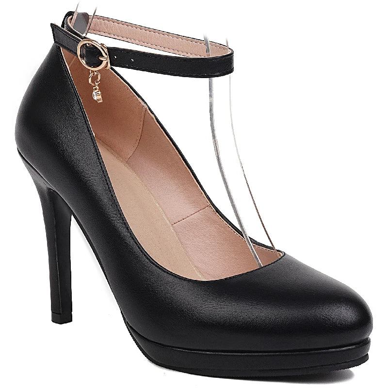 High Heels Mit Knöchelriemen Pumps Damen Elegant Runde Zehenpartie Schwarz Weiß Mit Absatz Büro-pumps Hochzeitsschuhe Brautschuhe Für - Schwarz