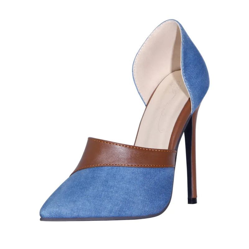 Jeansschuhe Damen-pumps Sommer Frühling Damen-high Heels Spitze Zehenpartie Slipper Damenschuhe - Blau