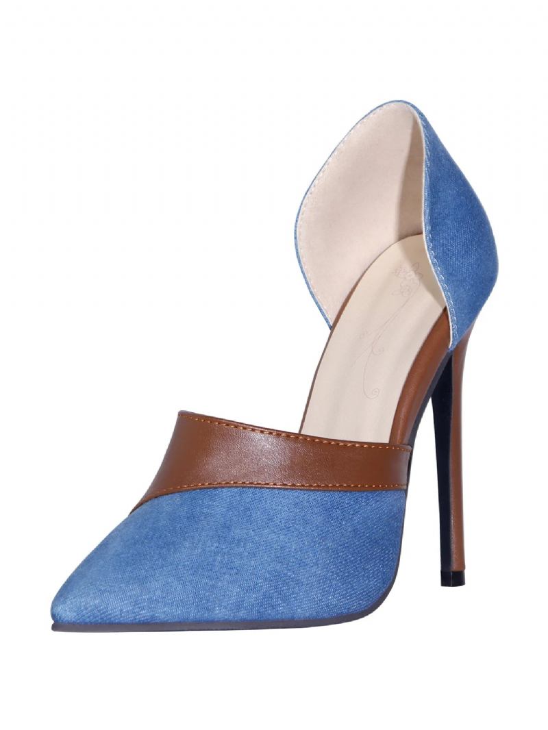 Jeansschuhe Damen-pumps Sommer Frühling Damen-high Heels Spitze Zehenpartie Slipper Damenschuhe - Blau