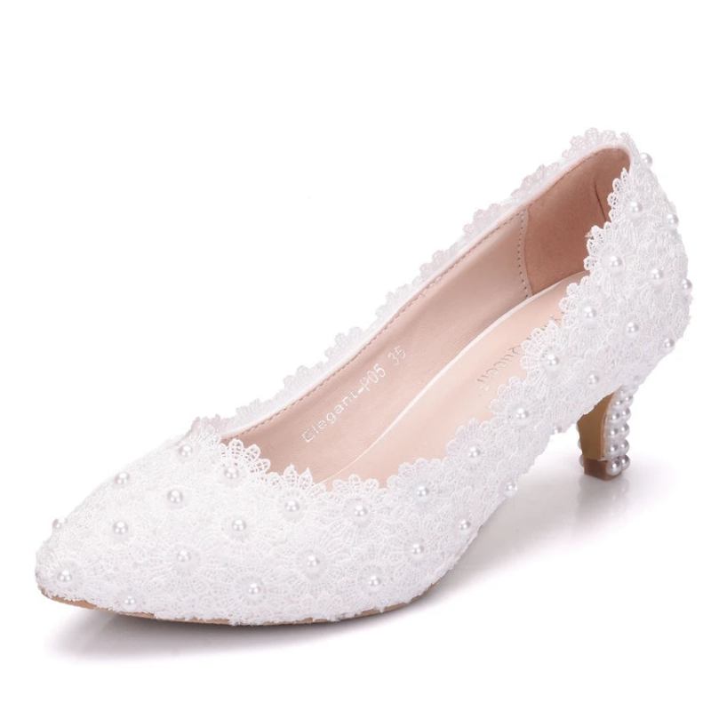 Kitten Heel Mädchen Kleid Spitze Blumen Party Abschlussball Hochzeit Brautschuhe Pumps Für Brautjungfern - Rosa