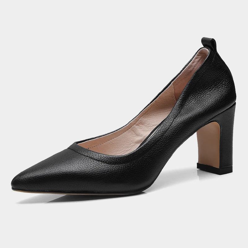 Leder-pumps Für Damen Spitze Zehenpartie High Heels Frühlingsschuhe - Schwarz 