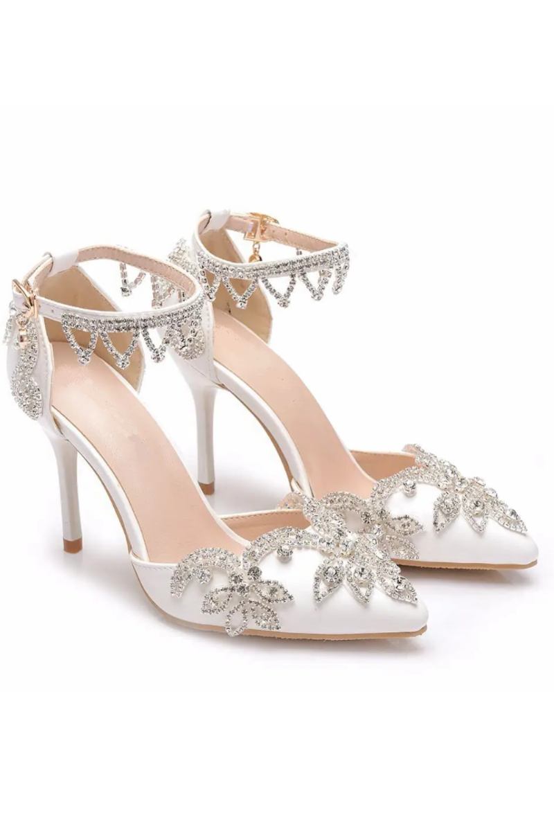 Pumps Damen Dünne High Heels Spitze Zehenpartie Knöchelriemen Sandalen Hochzeitsschuhe Party