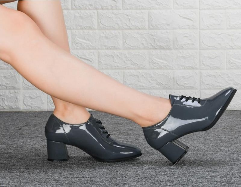 Pumps Für Damen Runde Zehenpartie Schnürschuhe Freizeitschuhe - Dunkelgrau