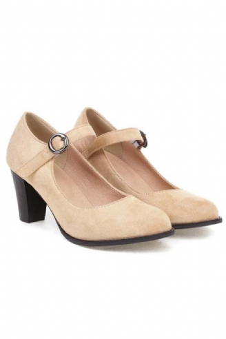 Pumps Mit Runder Spitze Und Blockabsatz Flock Schnallenriemen Elegant Einfarbig