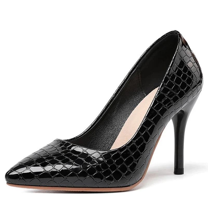 Pumps Mit Spitzer Spitze Dünne High Heels Slip-on Kariert Einfarbig Schwarz Weiß Büro Frühling - Schwarz