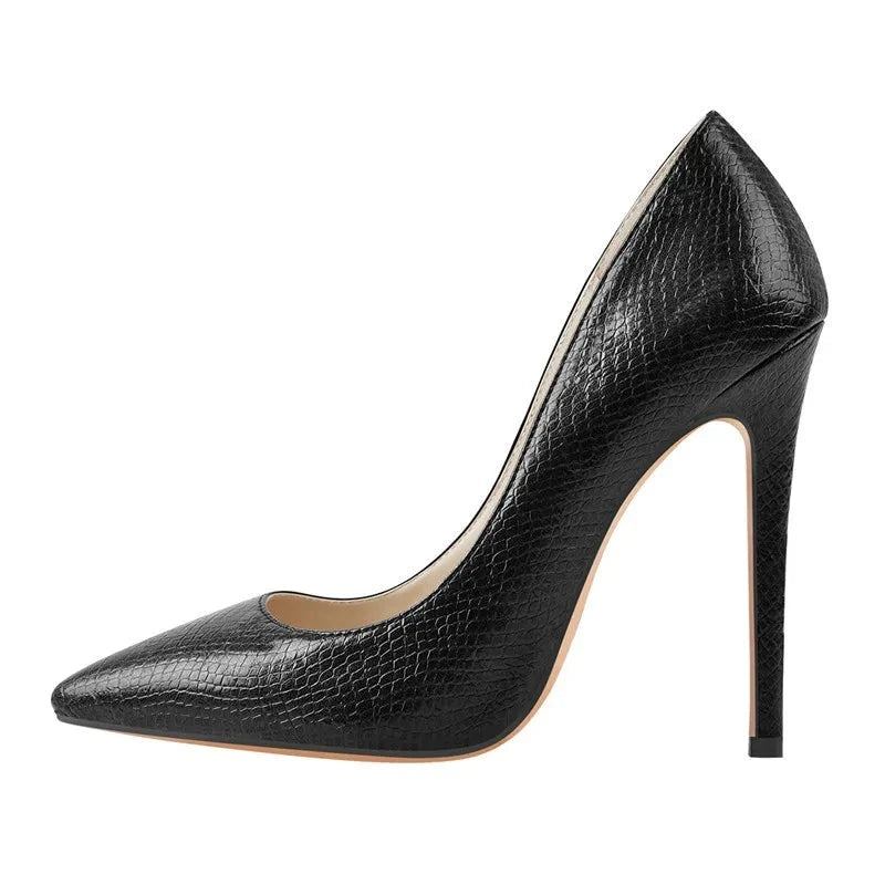 Schwarze Pumps Zum Hineinschlüpfen Stiletto 12 cm High Heel Klassische Damenschuhe - Schwarz