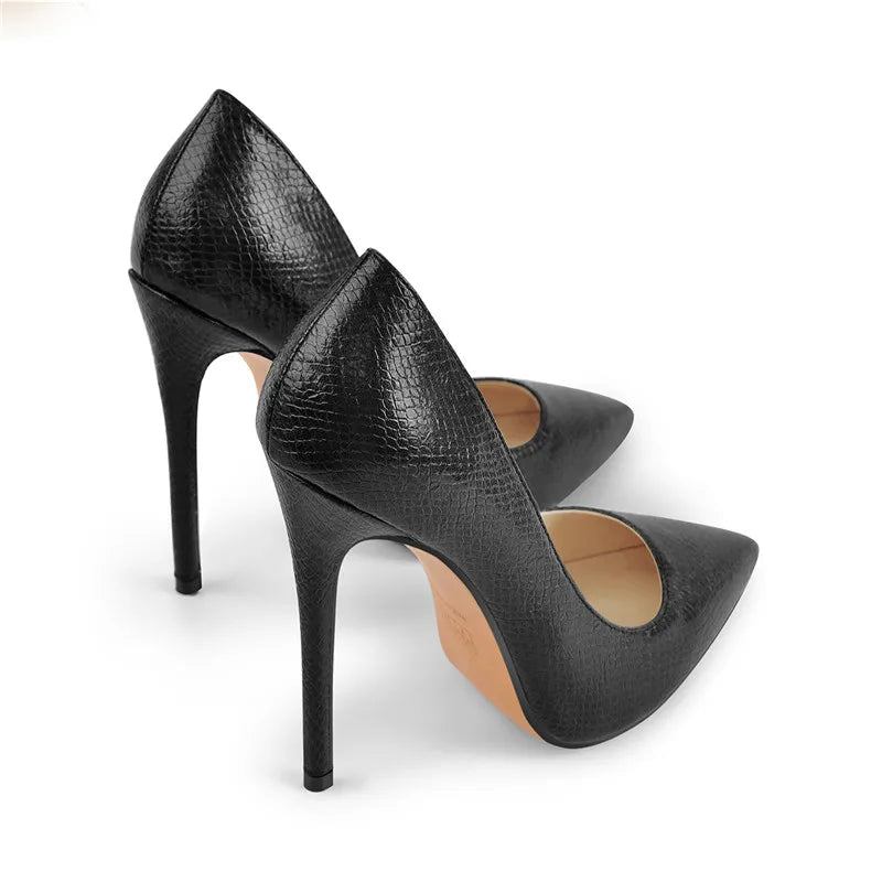 Schwarze Pumps Zum Hineinschlüpfen Stiletto 12 cm High Heel Klassische Damenschuhe - Schwarz