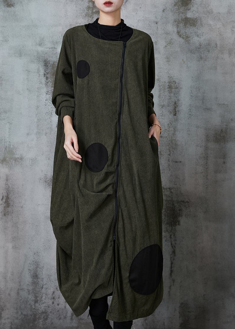 Asymmetrischer Baumwoll-trenchcoat Mit Schwärzlich-grünen Punkten Frühling - Damen-Wintermäntel