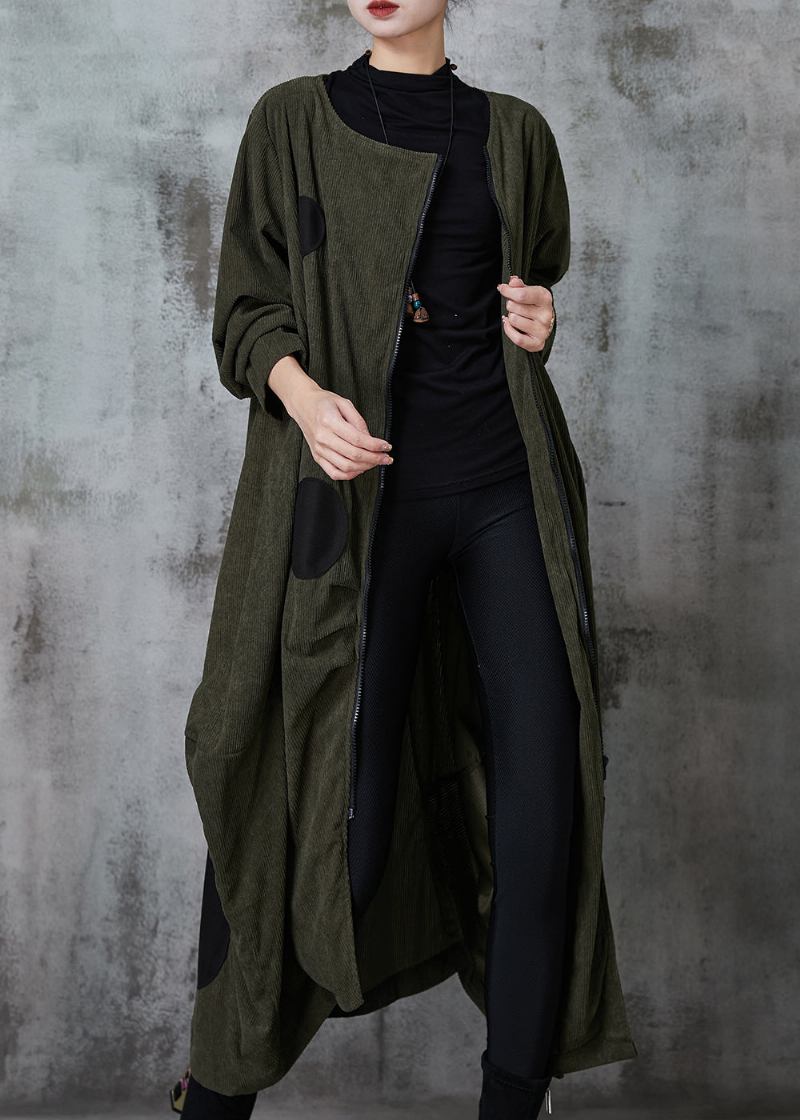 Asymmetrischer Baumwoll-trenchcoat Mit Schwärzlich-grünen Punkten Frühling - Damen-Wintermäntel