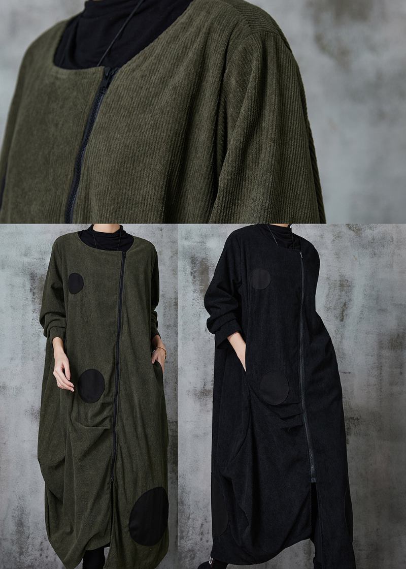 Asymmetrischer Baumwoll-trenchcoat Mit Schwärzlich-grünen Punkten Frühling - Damen-Wintermäntel