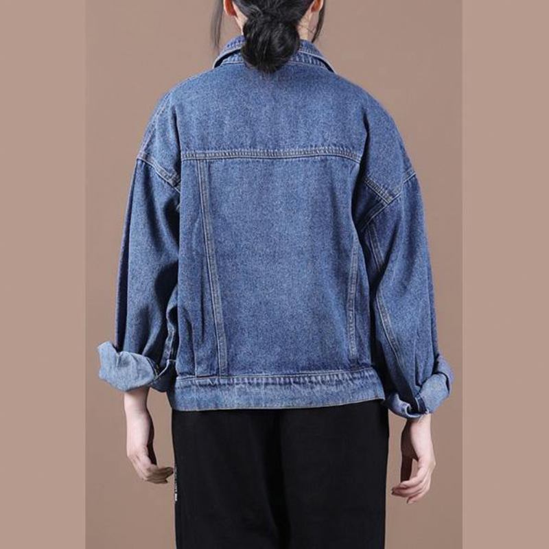 Bio-denim Blau Feiner Maximantel Inspiration Für Herbstjacken Mit Revers - blau