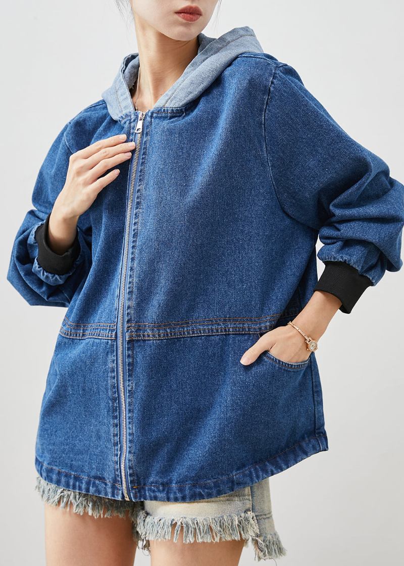 Böhmische Blaue Jeansjacken Mit Kapuze Und Patchwork Frühling - Damen-Wintermäntel